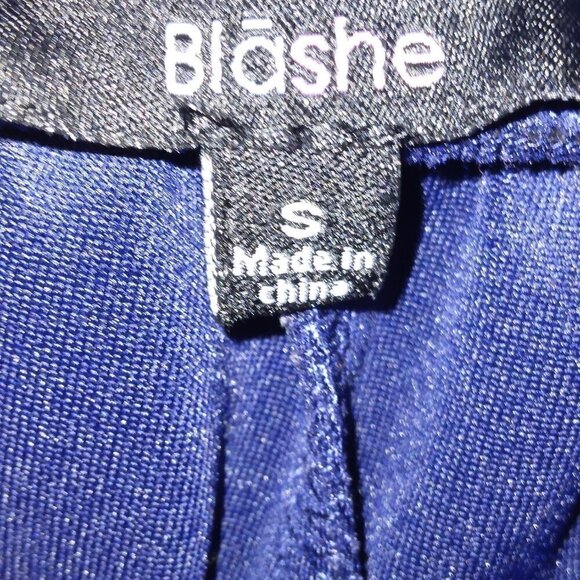 BLASHE COLLECTIONS BLUE JOGGER PANTS W/ GREEN & WHITE STRIPES & GOLD BUTTON TRIM - Picture 5 of 5